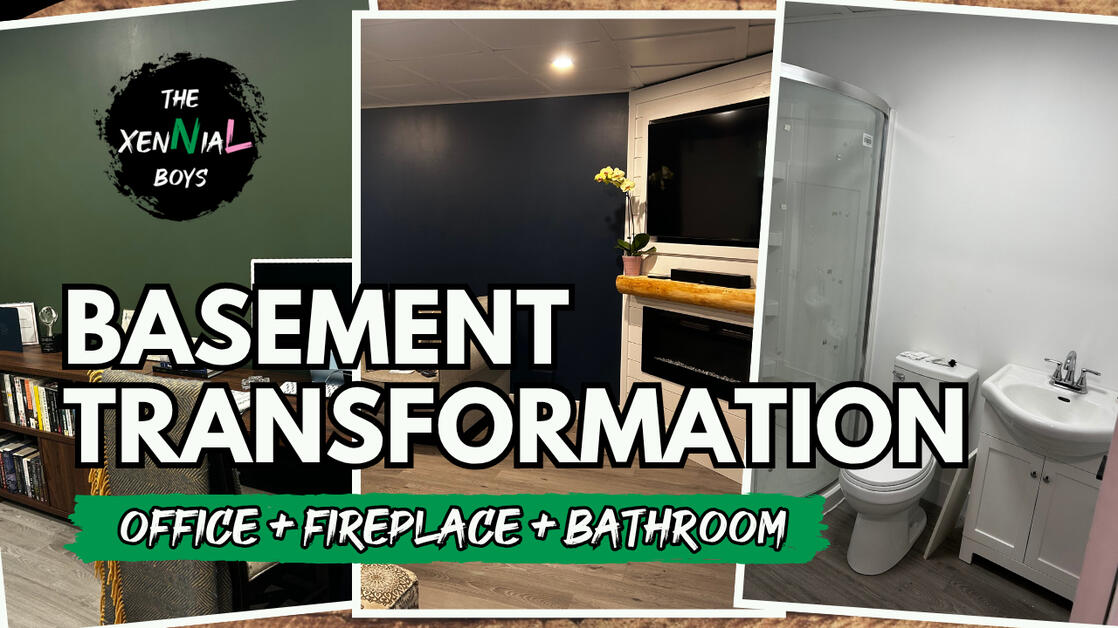 Basement Transformation Office + Fireplace + Bathroom